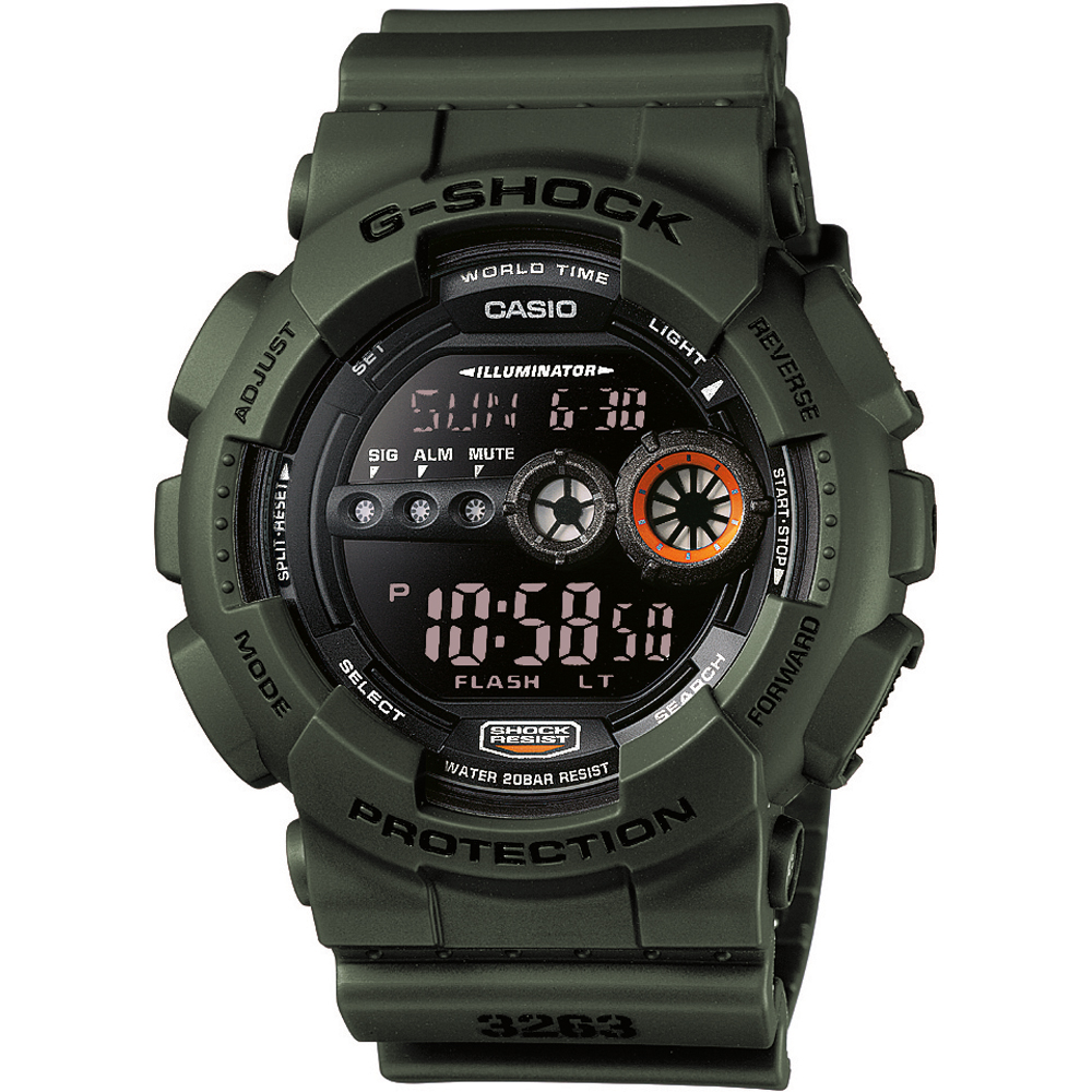 G-Shock Classic Style GD-100MS-3ER World Time - Military Stealth Horloge
