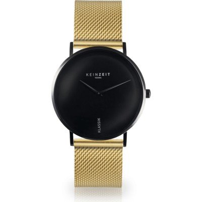 Horloge.nl Keinzeit Total Black 38 mm Minimalistisch horloge met goudkleurige mesh band aanbieding