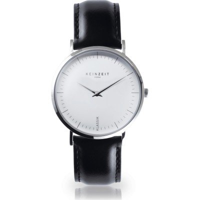 Horloge.nl Keinzeit Silver Symphony 38 mm Minimalistisch horloge met zwarte leren band aanbieding