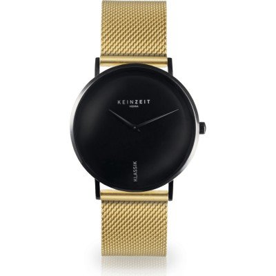 Horloge.nl Keinzeit Total Black 41 mm Minimalistisch horloge met goudkleurige mesh band aanbieding