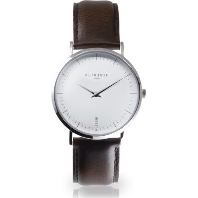 Horloge.nl Keinzeit Silver Symphony 41 mm Minimalistisch horloge met bruine leren band aanbieding